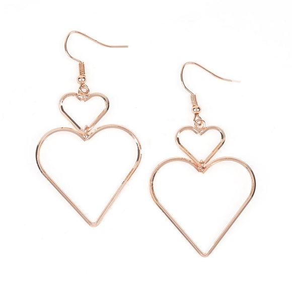 "Heartbeat Harmony"Rose Gold Double Heart Earrings - Picture 2 of 2